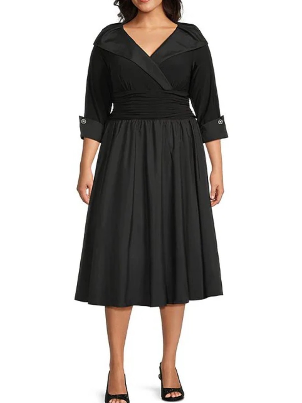 NWOT Jessica Howard Jersey Taffeta 3/4 Sleeve PortraitCollar Ruched A-Line Dress